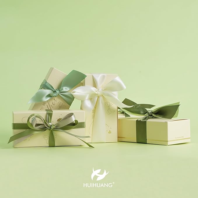 HUIHUANG Sage Green Assorted Satin Ribbon 3/8 inch x 50 Yards - 5 Colors, Perfect for Wedding Decor, Gift Wrapping, Crafts & More