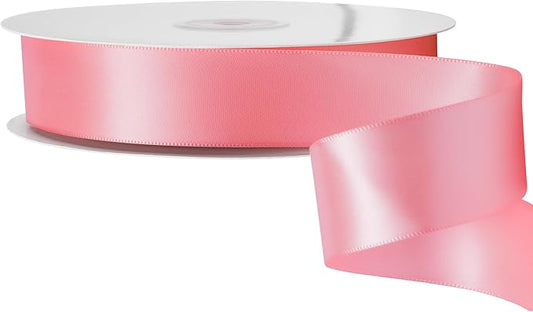 LIUYAXI Pink Stain Ribbon, 1" X Continuous 50 Yards, Double Faced Fabric Ribbon Perfect for Gift Wrapping Wedding Birthday Party Chair Sash Christmas Hair Floral Craft Sewing