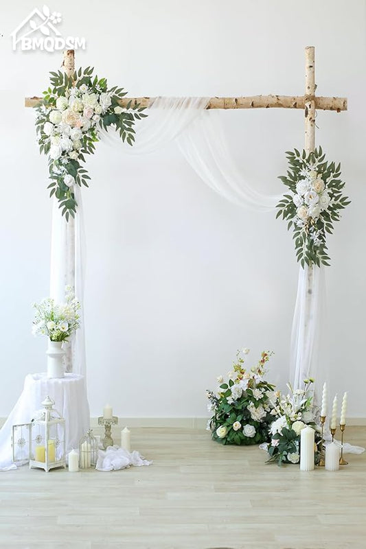 Artificial Flowers Wedding Arch Decor Arch Flowers (Set of 2) for Wedding Welcome Sign and Backdrop Decoration (New White)