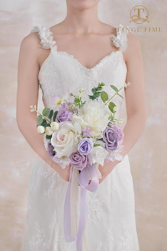 TINGE TIME Artificial Flowers White & Paisley Purple Flower Combo for DIY Wedding Bouquets Table Centerpieces Arrangements Party Baby Shower Home Decorations