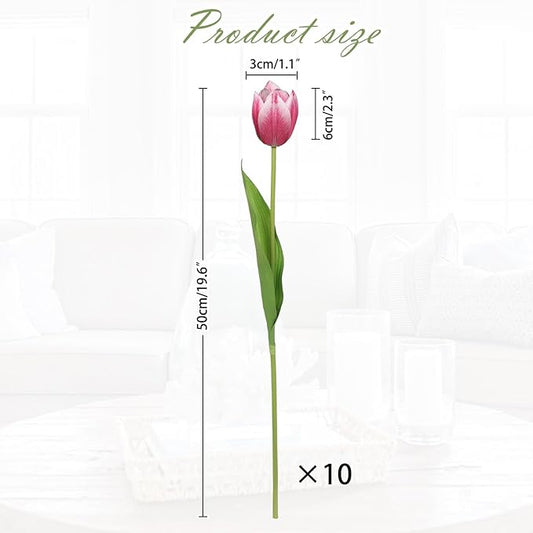 Artificial Tulips Flowers – 20" Long Stem Faux Tulips, 10PCS Real Touch Fake Red Tulip for Vase, Farmhouse, Kitchen, Spring & Wedding Home Decor