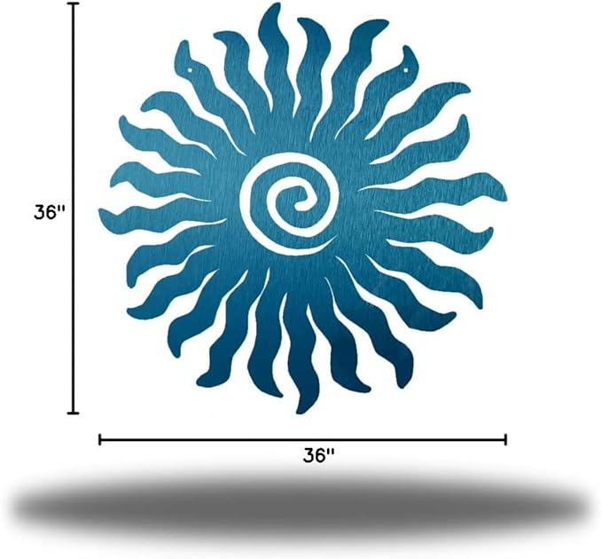 Riverside Designs Sunburst Metal Wall Art Steel Outdoor Decor - Heavy-Duty and Waterproof - Made in USA (36", Teal)
