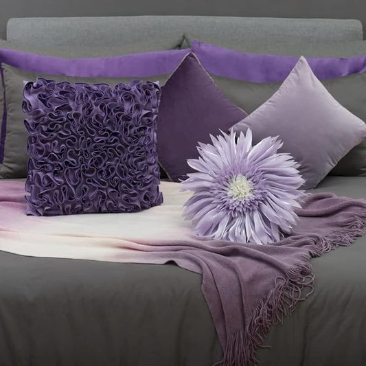 Decorative 3D Flower Round Throw Pillow with Inserts Included Handmade Cute Daisy Accent Pillow Soft Elegant Cushion for Bed Couch Chair Bedroom Living Room Home Decor 12Inch Lavender Purple