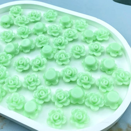 200pcs Acrylic Rose Flower Beads Candy Color Flat Back Spacer Beads Loose Pastel Colorful Decor for DIY Crafts Jewelry Making Bracelet Necklace Earrings(Light Green)
