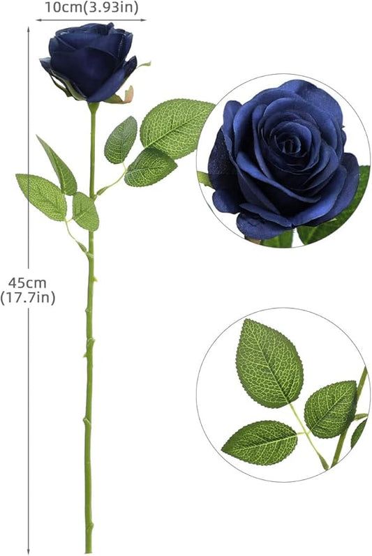 Artificial Rose Flower Artificial Flowers Flower with Long Stem Silk Roses Bouquet for Wedding Bridal Shower Party Home Decoration (Navy Blue, 50 Pcs)