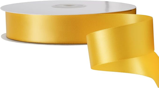 LIUYAXI Yellow Double Faced Satin Ribbon, 1" X Continuous 25 Yards, Ribbons Perfect for Gift Wrapping Wedding Bouquet Decor DIY Craft Bow Making & Other Projects