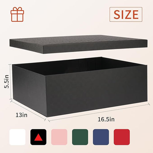 YINUOYOUJIA Large Gift Box 16.5x13x5.5 inches,Black Boxes for Presents,Birthday,Valentine's Day,Mother's Day,Christmas,Anniversary