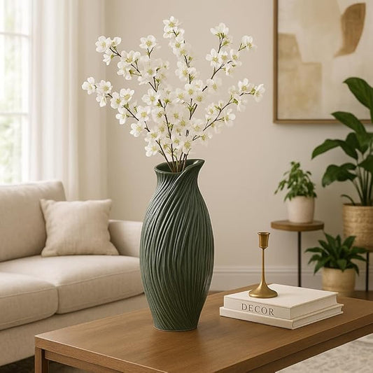 Ceramic Vase for Office Decor Display – Stylish Flower Vase for Home, Bedroom, Living Room, House, and Table Decor – Elegant Accent for Any Room or Centerpiece Statement – 16”, Green