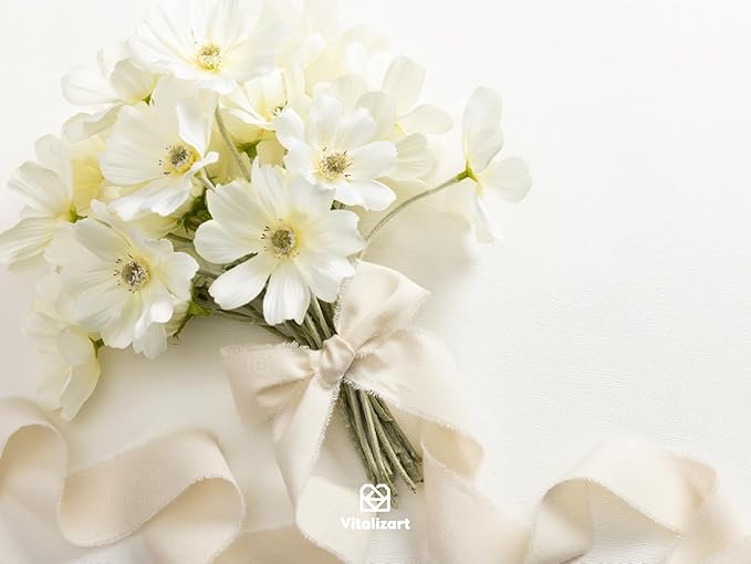 Vitalizart Cream White Ribbon 1-1/2" x 15 Yd 100% Cotton Handmade Frayed Fringe Fabric Ribbons for Gift Wrapping Wedding Invites Bridal Shower Bouquets Christmas Decorations