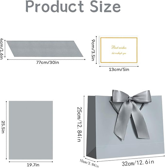 JMANNI Gift Bags, 1PCS Gift Bags Large with Ribbon and 1 Greeting Cards 2 Tissue Paper, Portable Paper Gift Bag with Handles, Birthday Gift Bags,Present Bags for Wedding Party Mothers Day