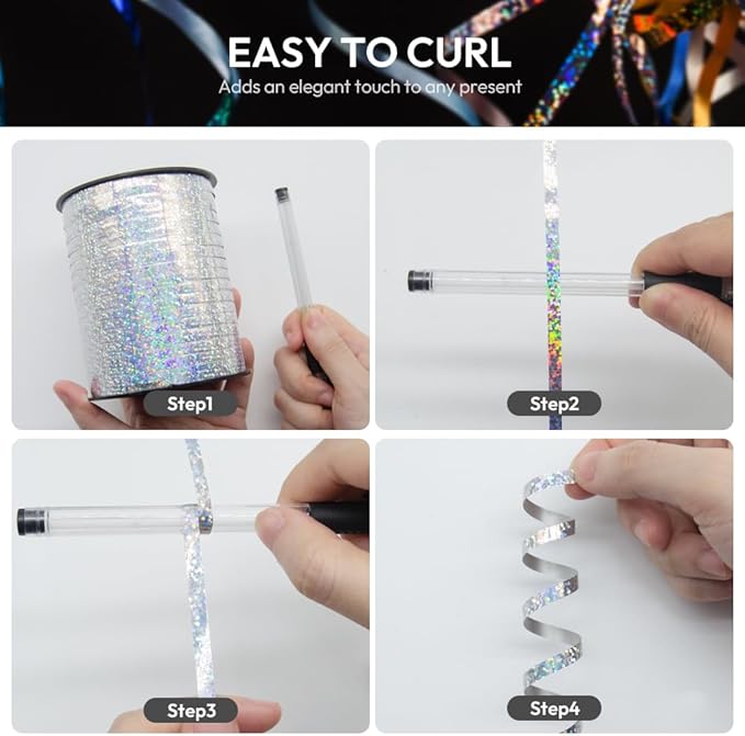 500 Yards Shiny Metallic Blue Curling Ribbon with Spool, 1/5" Holographic Curly Ribbons - Perfect for Gift Wrapping, Florist Flowers, Birthday Party Decorations, and Balloon String