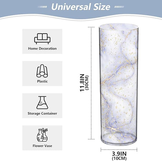 Vase Plastic Vase Elegant Cylinder Flower Vase Shatterproof Decorative Centerpiece for Home Table Office Weddings Events (11.8 x 3.9 in)