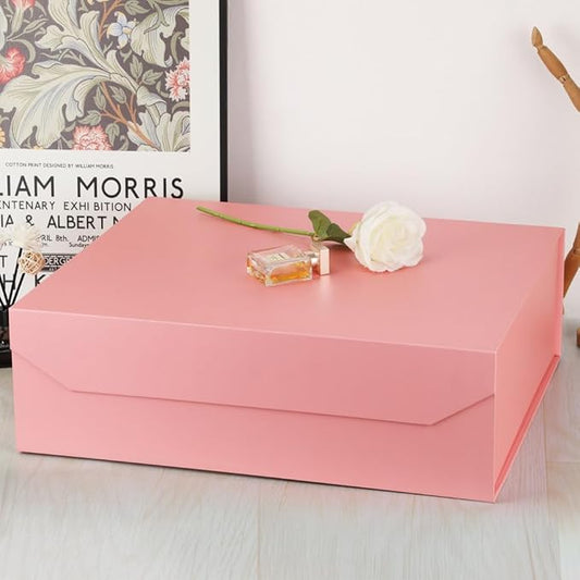 Pink Extra Large Gift Box with Lid 1 Pcs 19x16x6 Inches, Gift Box large Pink Gift Boxes for Presents Clothes Robe Wedding Dress Sweater,Reusable Foldable Bridesmaid Proposal Box(Matte)