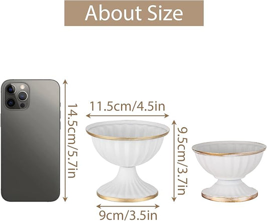 Sziqiqi Mini White Flower Arrangement Pots for Centerpiece Table Decorations Metal Vase Urn Planter Decor for Home Wedding Party Christmas (3.7IN-2PCS, White)
