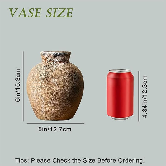 Ceramic Vase, 6 inch Minimalist Rustic Farmhouse Terracotta Vase for Home Decor, Table, Living Room, Entryway, Shelf, Mantel Decoration (Rust)