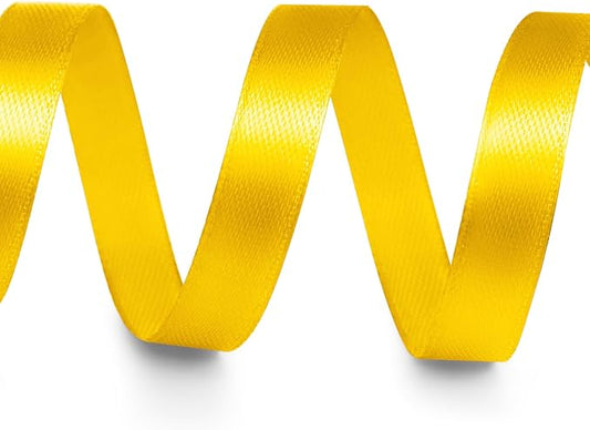 3/8" x 25 Yards Satin Ribbon, Yellow Silk Ribbon Ideal for Gift Wrapping, Floral Bouquets, Crafts, Wedding Party Decorations, Christmas and Sewing Projects