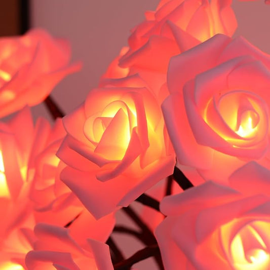 Drawelry Rose Flower Tree Lamp - LED Rose Tree Table Lamp USB/Battery Powered Artificial Bonsai Flower Night Light for Bedroom Living Room Party Wedding Birthday Decor (Pink)