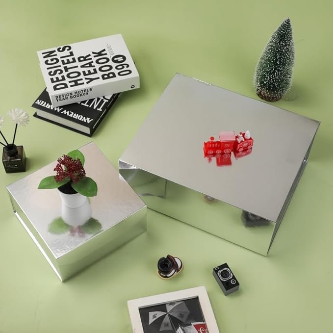 1 Pcs 6x6x3 Inch Silver Magnetic Gift Box with Crinkle Paper Silver Small Gift Box with Shredded Paper Luxury Gift Boxes with Lids for Presents