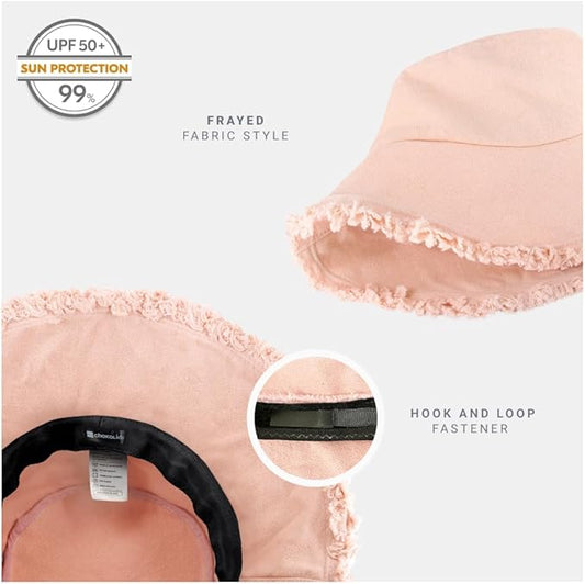 CHOK.LIDS Frayed Bucket Hats for Women Men Unisex Trendy Washed Cotton Floppy Wide Brim Boonie Outdoor Summer Beach Headwear