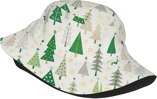 Christmas Navy Blue Tree Bucket Hat Novelty Sun Hats Trendy Fisherman Cap for Men and Women