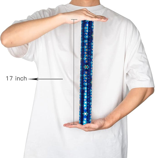MAYPLUSS Reversible Wrapping Paper - Mini Roll - 17in * 32.8 Feet- Happy Hanukkah Lettering with Glitter Metallic Foil (47.3 sq.ft.ttl) for Chanukkah,Christmas