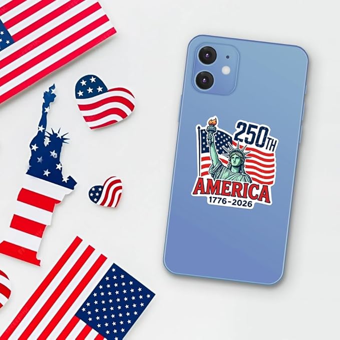 HANDICHI Design 5 Pack 6 Inch America 250th Anniversary Stickers (1776–2026), Patriotic Statue of Liberty & USA Flag Vinyl Decals