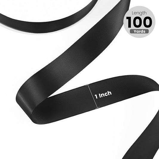 1" x 100 Yards Satin Ribbon - Black Silk Ribbon with Spool - Ideal for Gift Wrapping, Floral Bouquets, Crafts, Wedding Party Decorations, Christmas and Sewing Projects