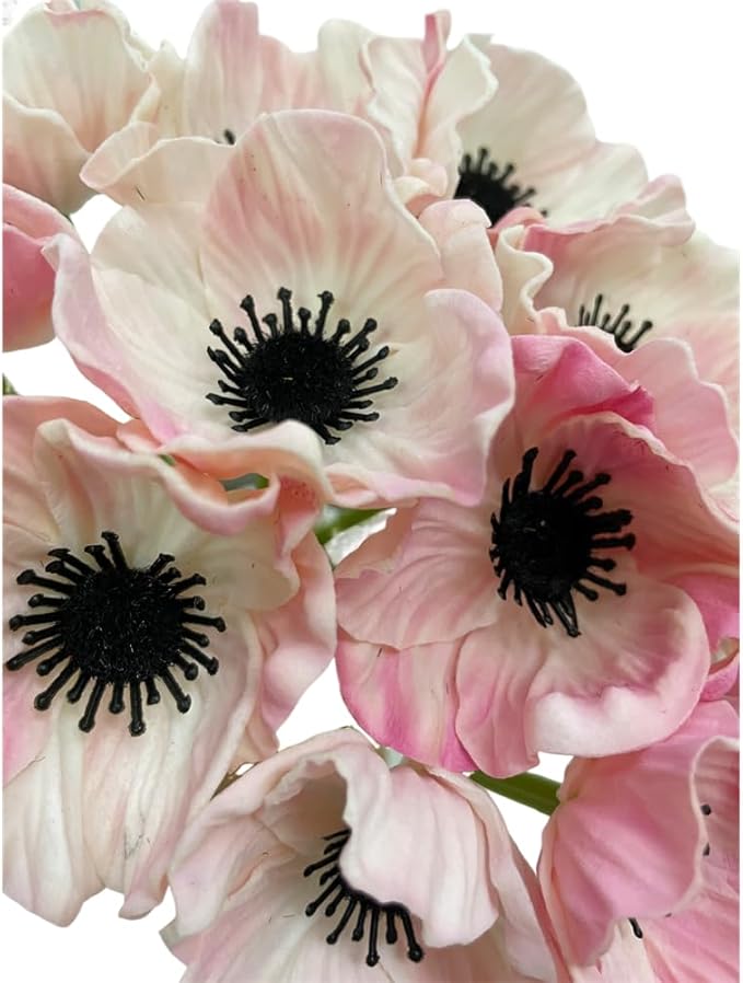 14Pcs Real Touch Anemone Poppy Bouquet for Artificial Flower Decor Kitchen Table Centerpiece Vase Home Greenery Wedding Holding Flowers Backdrop Arch Wall (Pink)