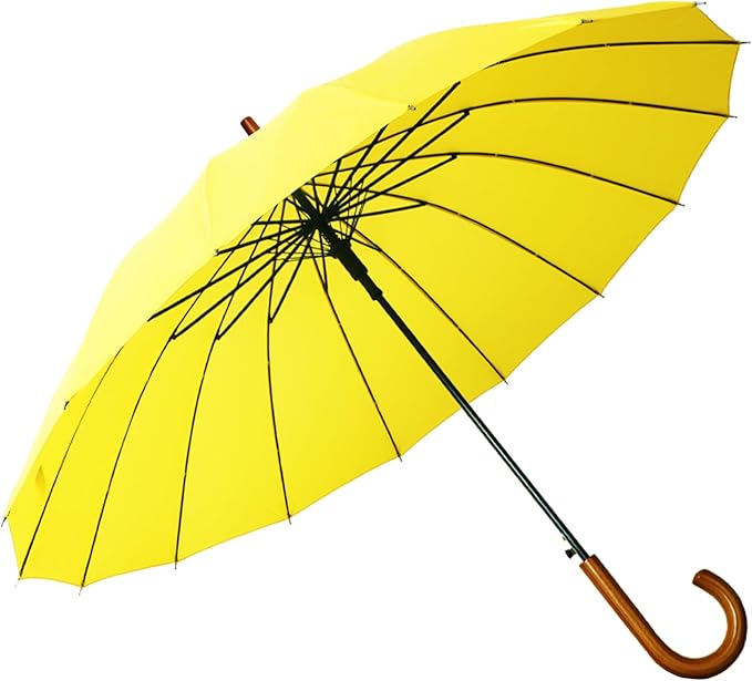 SoulRain 16 Ribs 48" Stick Umbrella Auto Open Solid Color Fashionable and Simple,Arc Classic Wood Handle,Windproof Unbreakable Stick Rain Umbrella