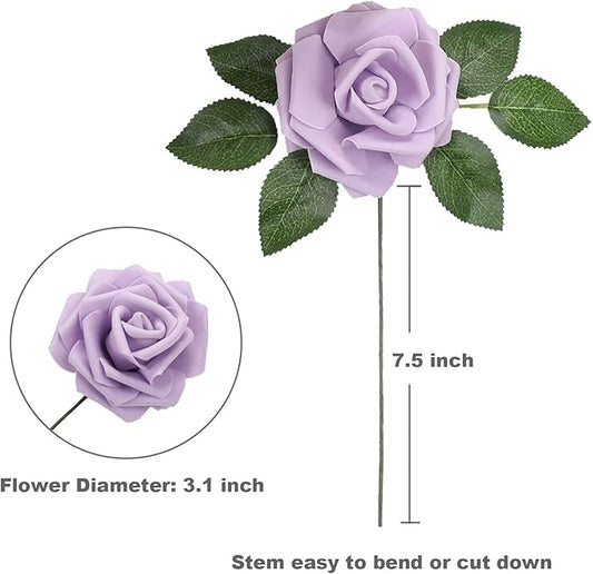 Artificial Flowers Roses 50pcs Lilac Roses Wedding Decoration Real Looking Fake Roses w/Stem for DIY Wedding Bouquets Centerpieces Arrangements Party Baby Showers Home Decorations (Lilac, 50 pcs)