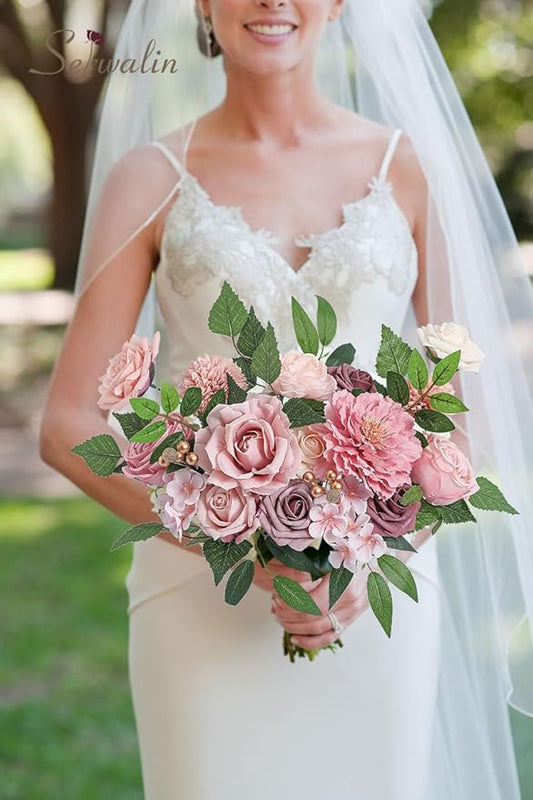 Serwalin Artificial Pink Flowers Fake Flowers Cake Flowers Silk Flowers Wedding Spring Rose for Decoration DIY Craft Combo Centerpieces Bridal Bouquet Home Decor
