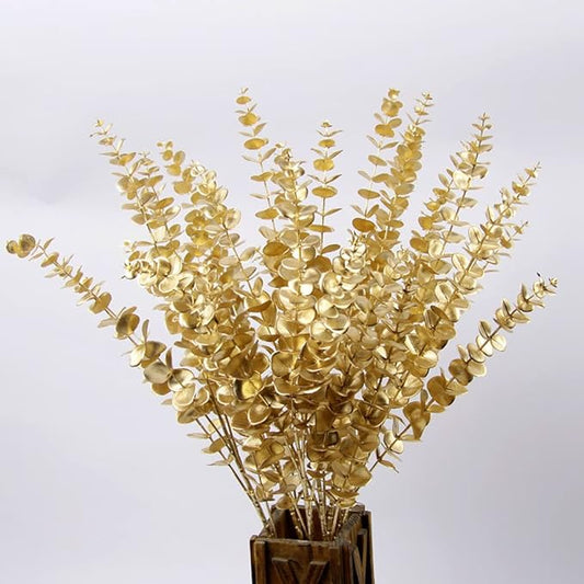 PASYOU Artificial Plants for Christmas Decor, Fake Gold Eucalyptus Plastic Grass Pick Shrubs Leaves Indoor Outdoor Home Garden Party Hotel Wedding Event Faux Table Decoration - 20 Inch Golden 10 Pack