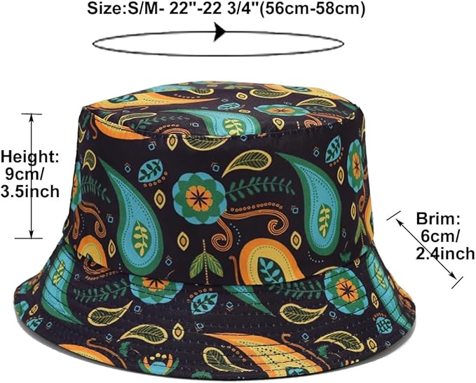Quanhaigou Bucket Hat for Men Women,Packable Reversible Printed Sun Hats,Fisherman Outdoor Summer Travel Hiking Beach Caps