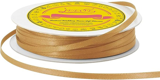 Double Face Old Gold Satin Thin Ribbon 1/8 inch X 50 Yards Polyester Old Gold Ribbon for Gift Wrapping Very Suitable for Weddings Party Hair Bow Invitation Decorations and More
