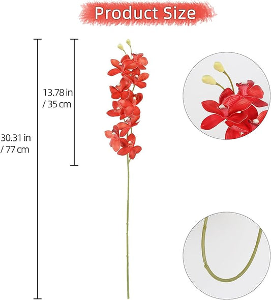 IPOPU Red Artificial Orchid 5 Pcs Latex Real Touch Orchid Fake Flowers Vase Filler for Home Decor Living Room Patio Wedding and Engagement Centerpiece