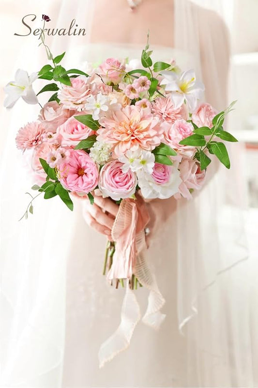 Serwalin Artificial Pink Flowers, Cake Silk Flowers for DIY Wedding Bouquets Fake Flowers, Table Centerpieces Baby Shower Birthday Party Home Decorations
