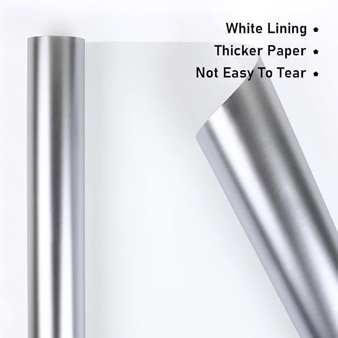 NESCCI Matte Metal Silvery Wrapping Paper, Solid Color Paper,Gift Wrapping Paper,Perfect for Wedding,Valentine's Day,Birthday, Christmas,Baby Shower,DIY Bouquet (17.5 Inches X 32.8 Feet)