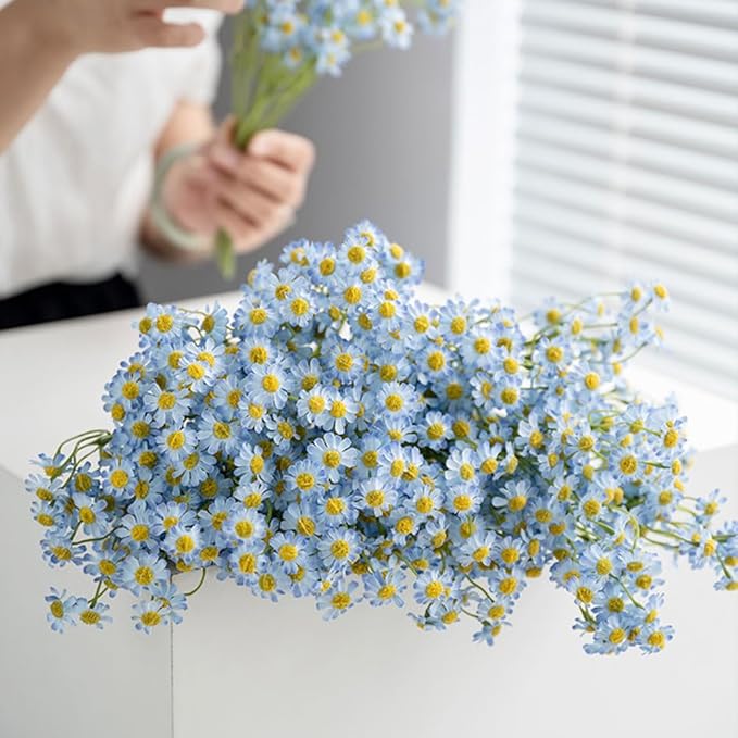 Small Blue Daisy Flowers Artificial,2 Bouquet/12Pcs 10 Inch Fake Daisies,Spring Summer Wild Flower for Party Decor,Home Decor Indoor (Blue)