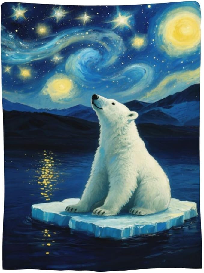 Polar Bear Blanket Cute White Bear Throw Blanket Soft Cozy Fleece Fuzzy Stuffed Plush Flannel Gifts for Girls Women Boys Kids Adults 60"X80"