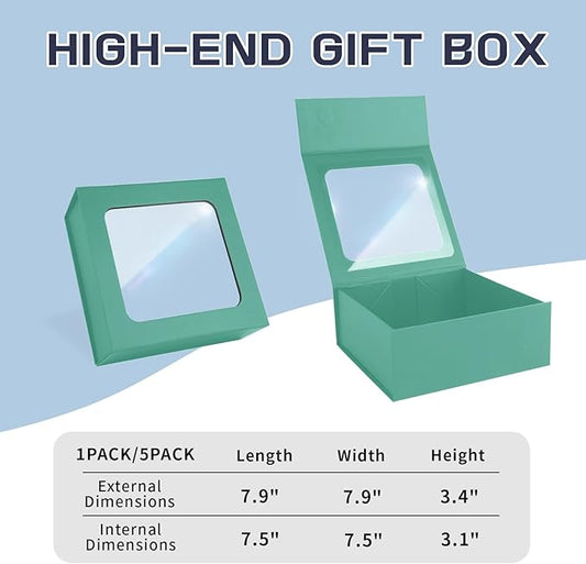 Light Green Gift Box with Window,7.5"x7.5"x3.1" Bridesmaid Boxe for Gifts Giving,Birthday Gift Boxes with Magnetic,Closure Lid Gifts Boxes for Presents,Cute Box,Luxury for Gift Packaging