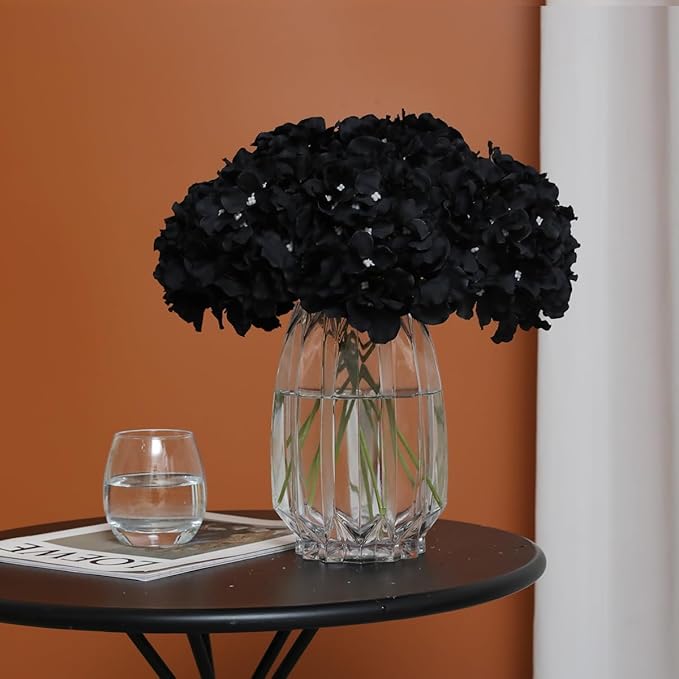 Tifuly Hydrangea Artificial Flowers -12 pcs Realistic Fake Hydrangea Silk Flowers with Stems Faux Hydrangea Flowers Heads for Office Home Party Wedding Centerpiece DIY Floral Decor(Black)