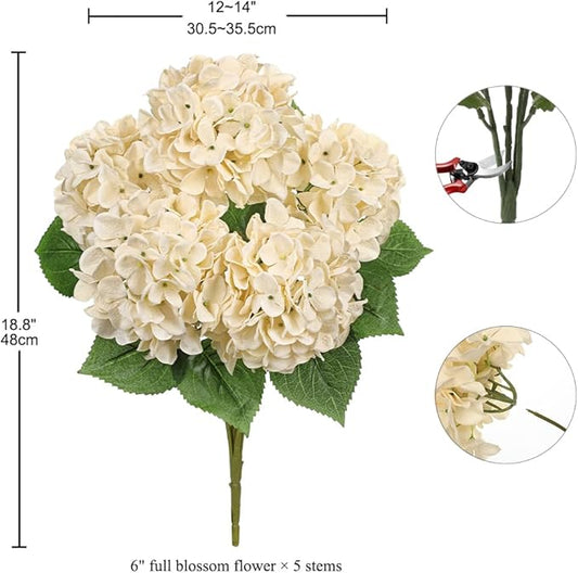Hollyone Beige Hydrangea Artificial Flowers Large Artificial Hydrangeas Silk Flowers for Home Decor Indoor Wedding Flowers Bouquets Faux Flowers Kitchen Centerpiece Table Decorations