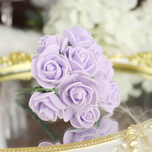 Efavormart 48 Roses | 4" Tall Lavender Real Touch Artificial DIY Foam Rose Flowers with Stem, Craft Rose Buds