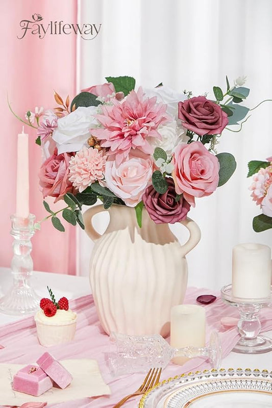 Artificial Flowers, Pink Silk Flowers for DIY Wedding Bouquets, Fake Cake Flowers for Centerpieces,Party, Table,Arrangement, Home Decor