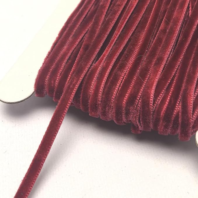 Chenkou Craft Dark Red 25 Yards 1/8" 3mm Velvet Ribbon Lots Bulk (Dark red, 1/8"(3mm))