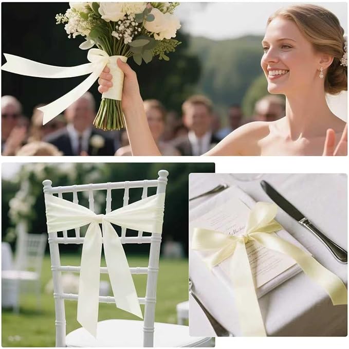 XSEINO 110 Yards Ribbon,1 1/2 Inch Ivory White Satin Ribbon for Flower Bouquet, Gift Wrapping, Ribbons for Crafts, Hair Bows Making, Wedding Party Decoration, Sewing, Invitation Cards, Christmas