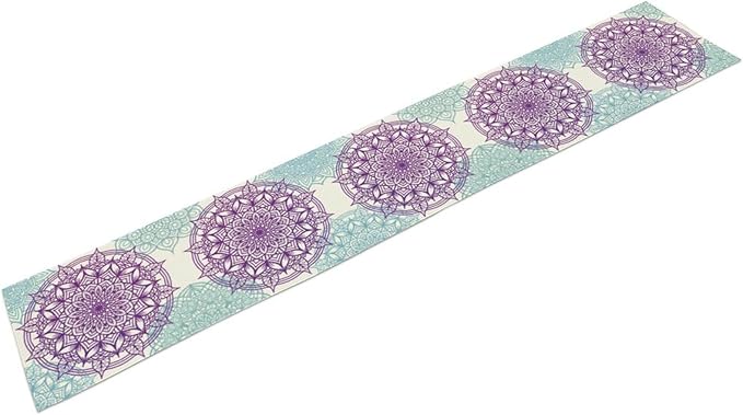 Boho Mandala Table Runner, Purple Blue Bohemian Floral Table Decor Runner for Kitchen Dining Indoor Outdoor Party Decoration, 13x60 Inch