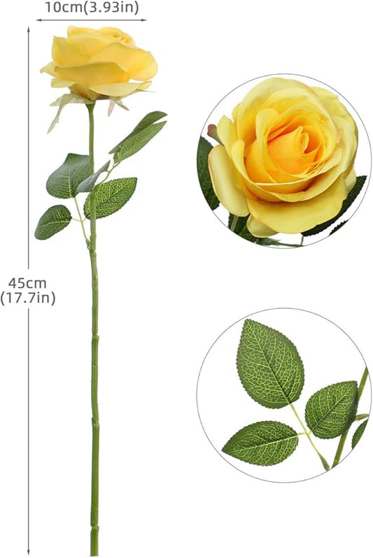 Artificial Rose Flower Artificial Flowers Flower with Long Stem Silk Roses Bouquet for Wedding Bridal Shower Party Home Decoration (Yellow, 50 Pcs)