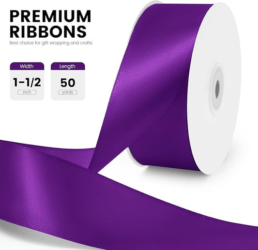 1-1/2" x 50 Yards Satin Ribbon - Purple Silk Ribbon with Spool - Ideal for Gift Wrapping, Floral Bouquets, Crafts, Wedding Party Decorations, Christmas and Sewing Projects