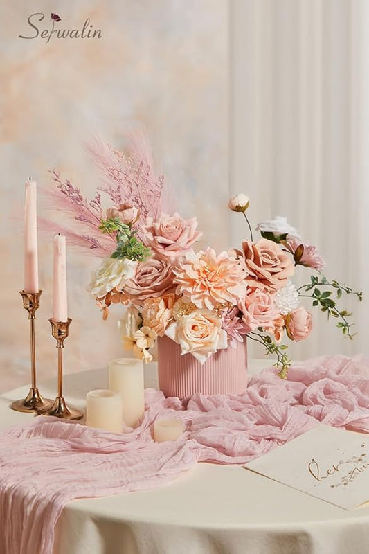 Serwalin Artificial Flowers Terracotta Champagne Flowers, Fake Silk Cake Flowers for Wedding Bridal Bouquets Centerpieces Arrangements Baby Shower Party Cake Home Decor
